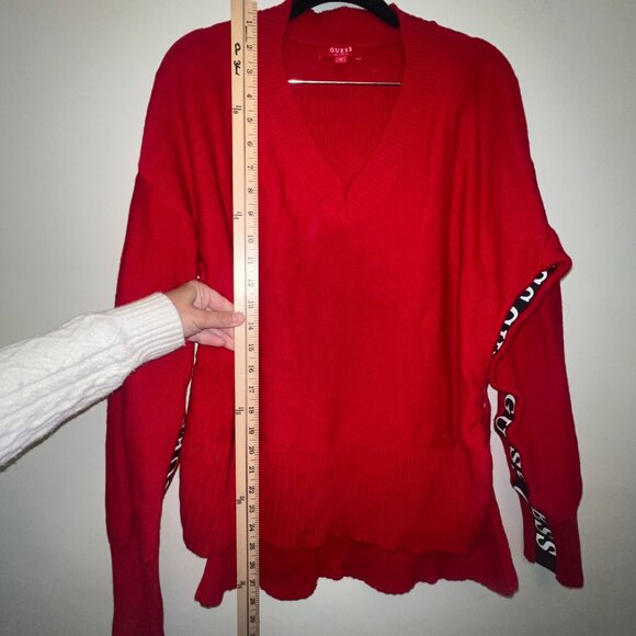 Red Guess Womens V-Neck Pullover Sweater, Medium, Red - Picture 3 of 10